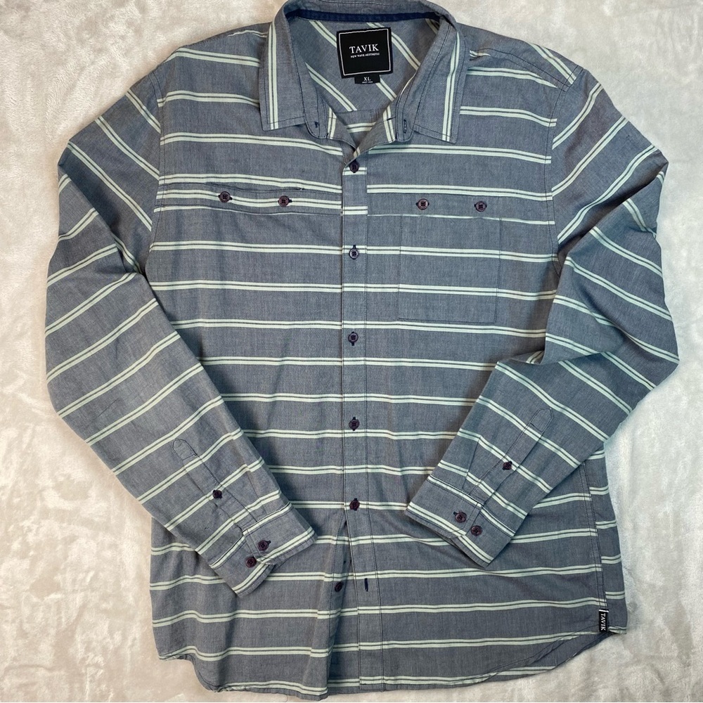 Tavik Mens Shirt Button Up Long Sleeve Striped Modern Beach XL